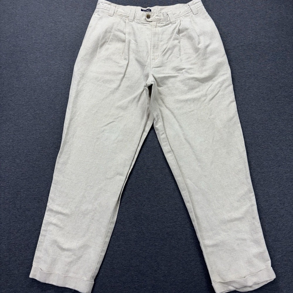 Vintage 90s Dockers Linen Blend Chino Pants Mens Size 36X32 Beige Pleated Cuffed